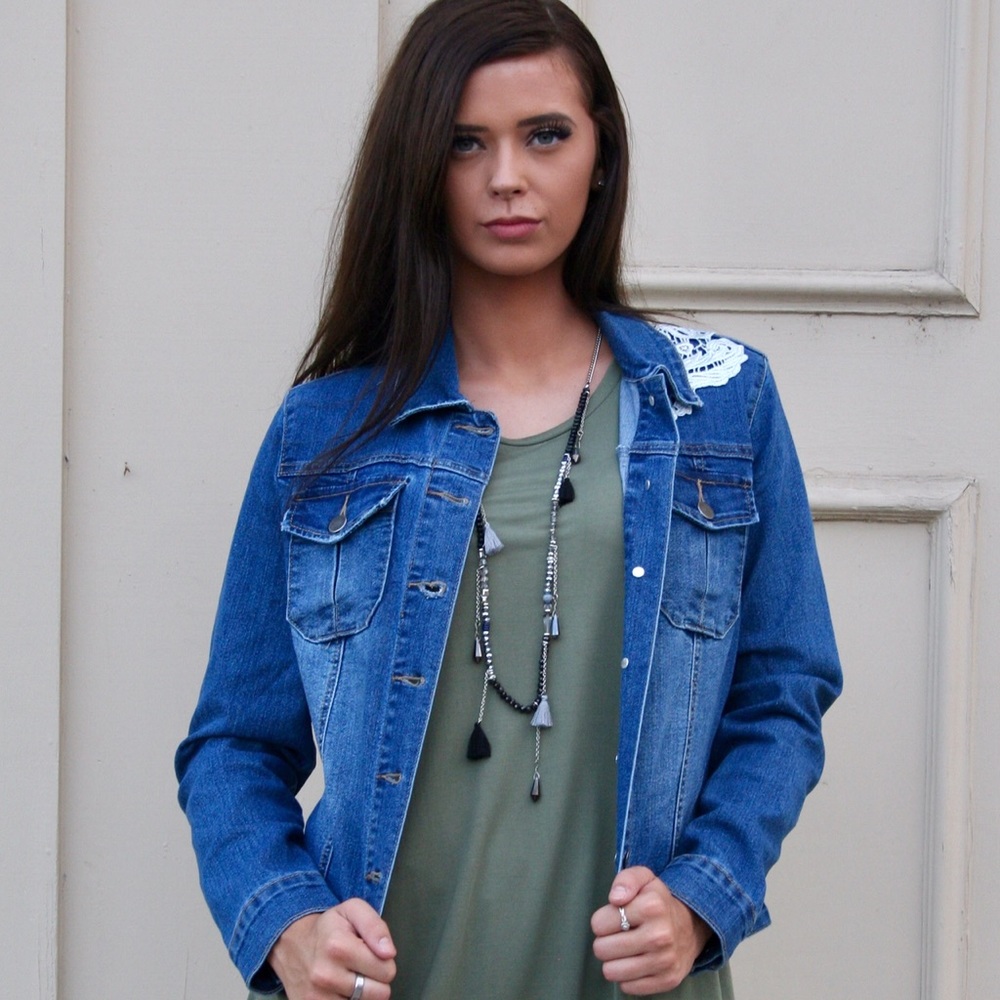 Lace embroidered Denim Jacket